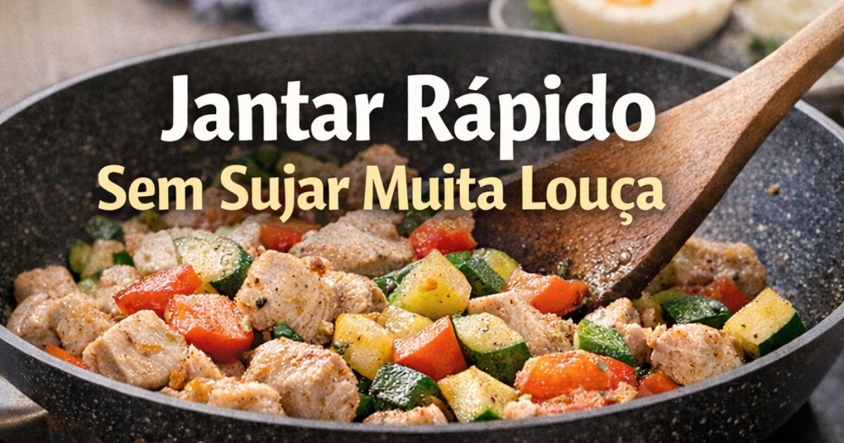 Jantar rápido sem sujar muita louça preparado em uma frigideira